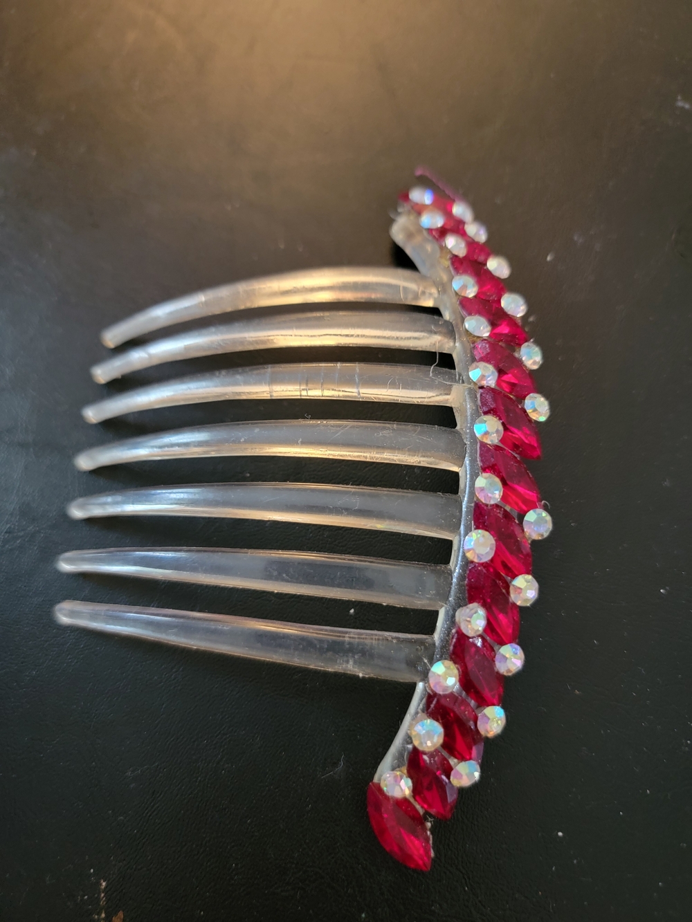 Rhinestone Hair Comb with Red and Aurora Gems Use For French Twist Updo For Hair